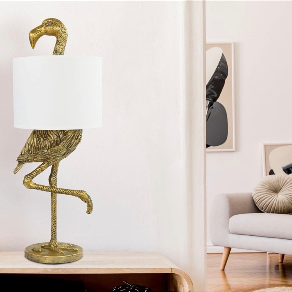 NEW Anthropologie Large Gold Boho Flamingo Table Lamp Lighting Art Deco Set 32" - Picture 3 of 9